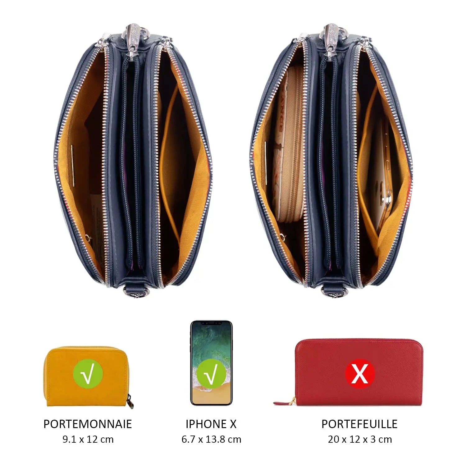Sac bandoulière multipoche à 3 compartiments David Jones