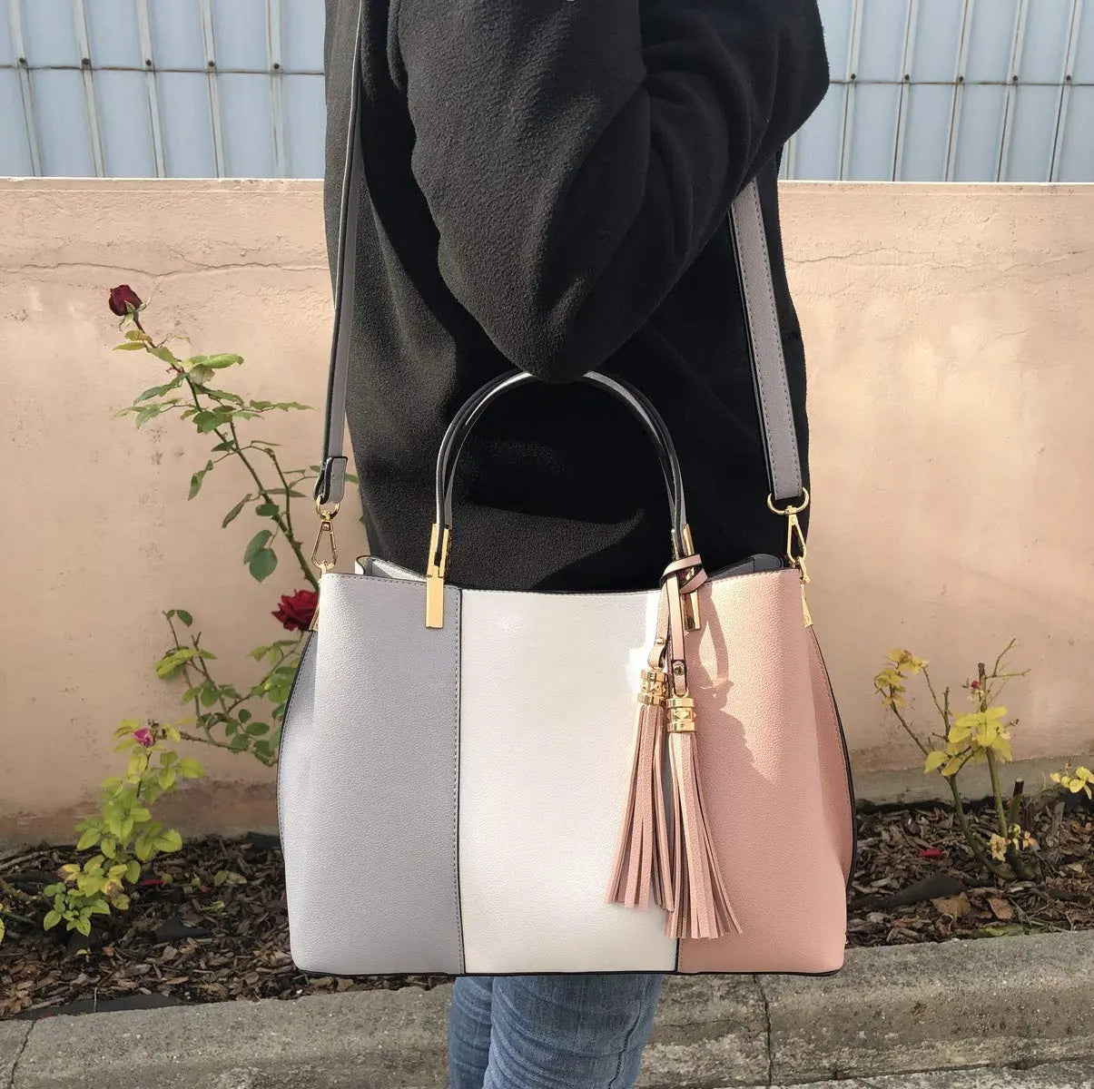 Sac à main femme tricolore pompon CRAZYCHIC