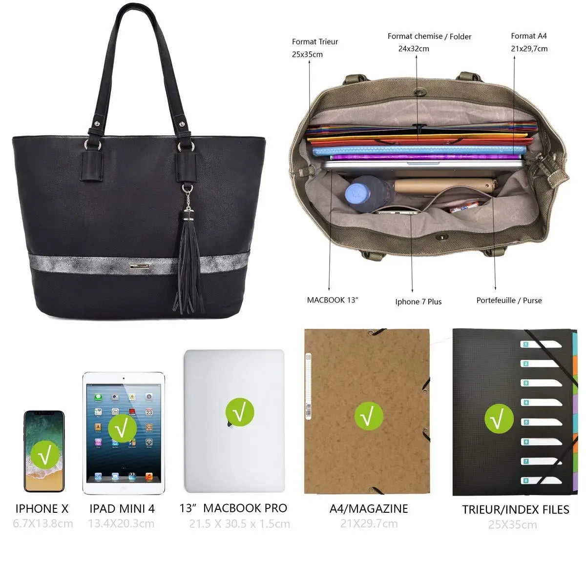 Sac à main grande capacité souple David Jones