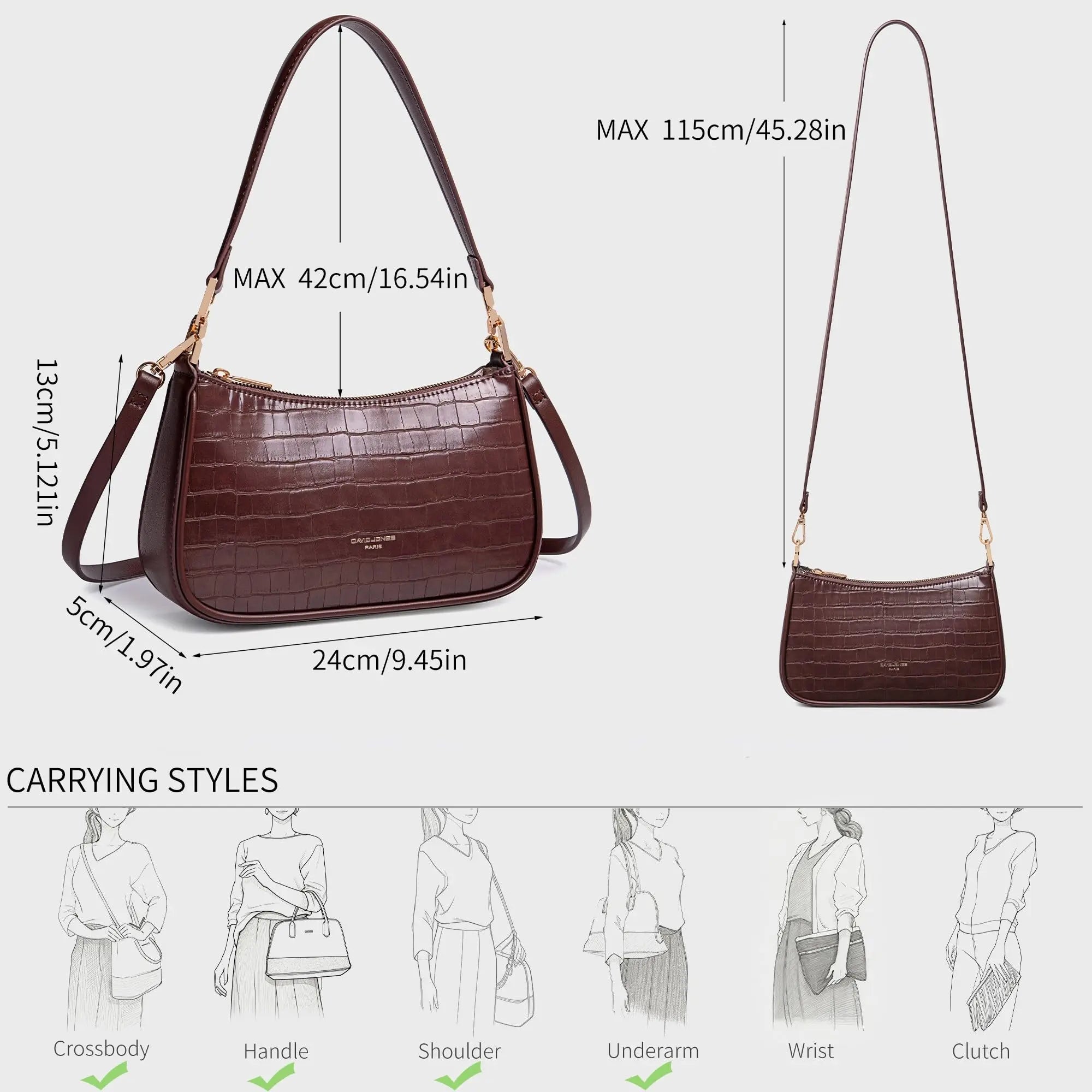 Petit sac bandoulière crocodile David Jones