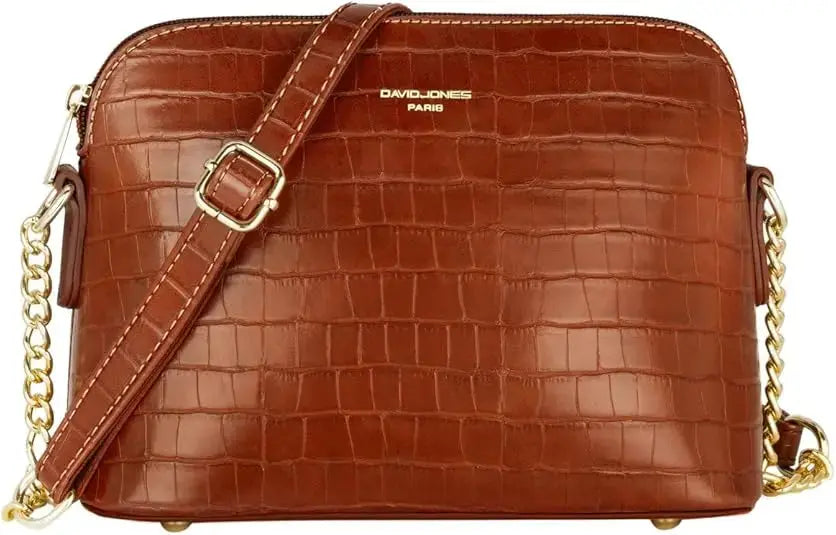 Petit sac bandoulière chaîne argentée motif crocodile David Jones