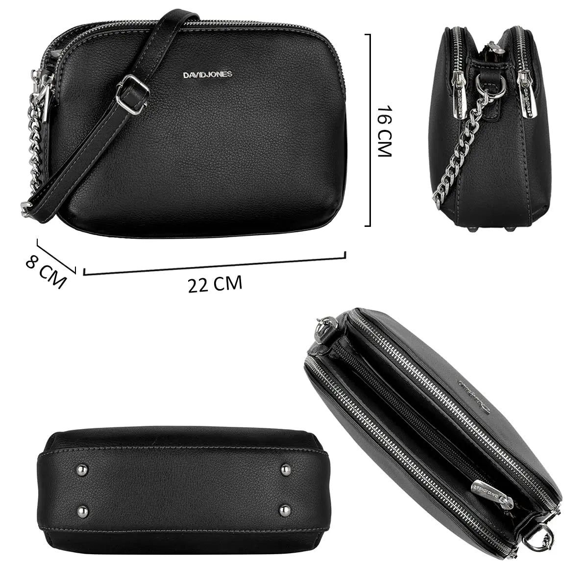Sac bandoulière multipoche à 3 compartiments David Jones