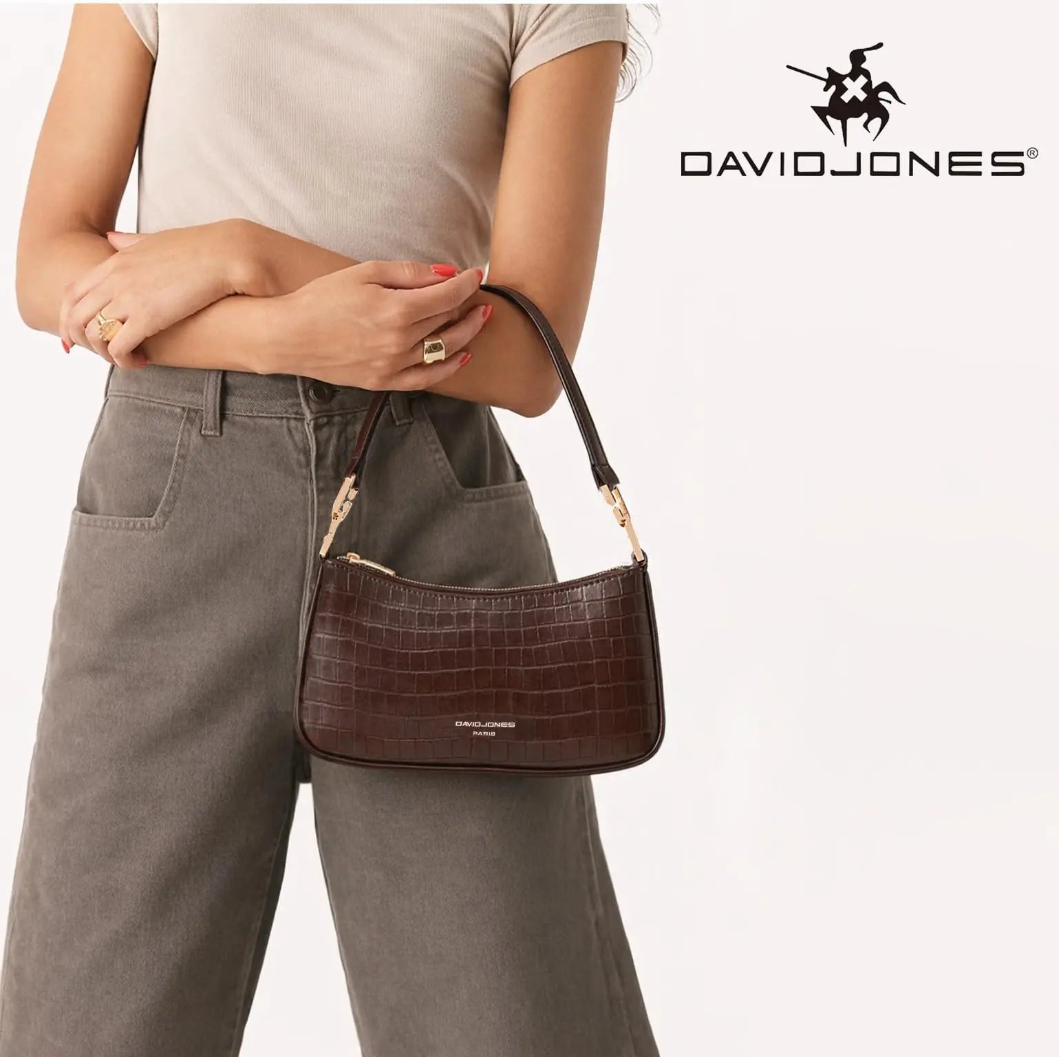 Petit sac bandoulière crocodile David Jones