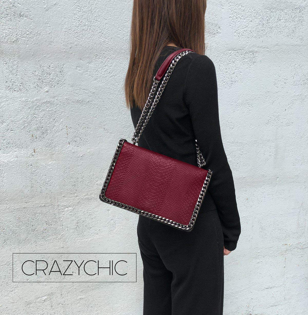 Sac bandoulière chaîne cuir serpent matelassé CRAZYCHIC
