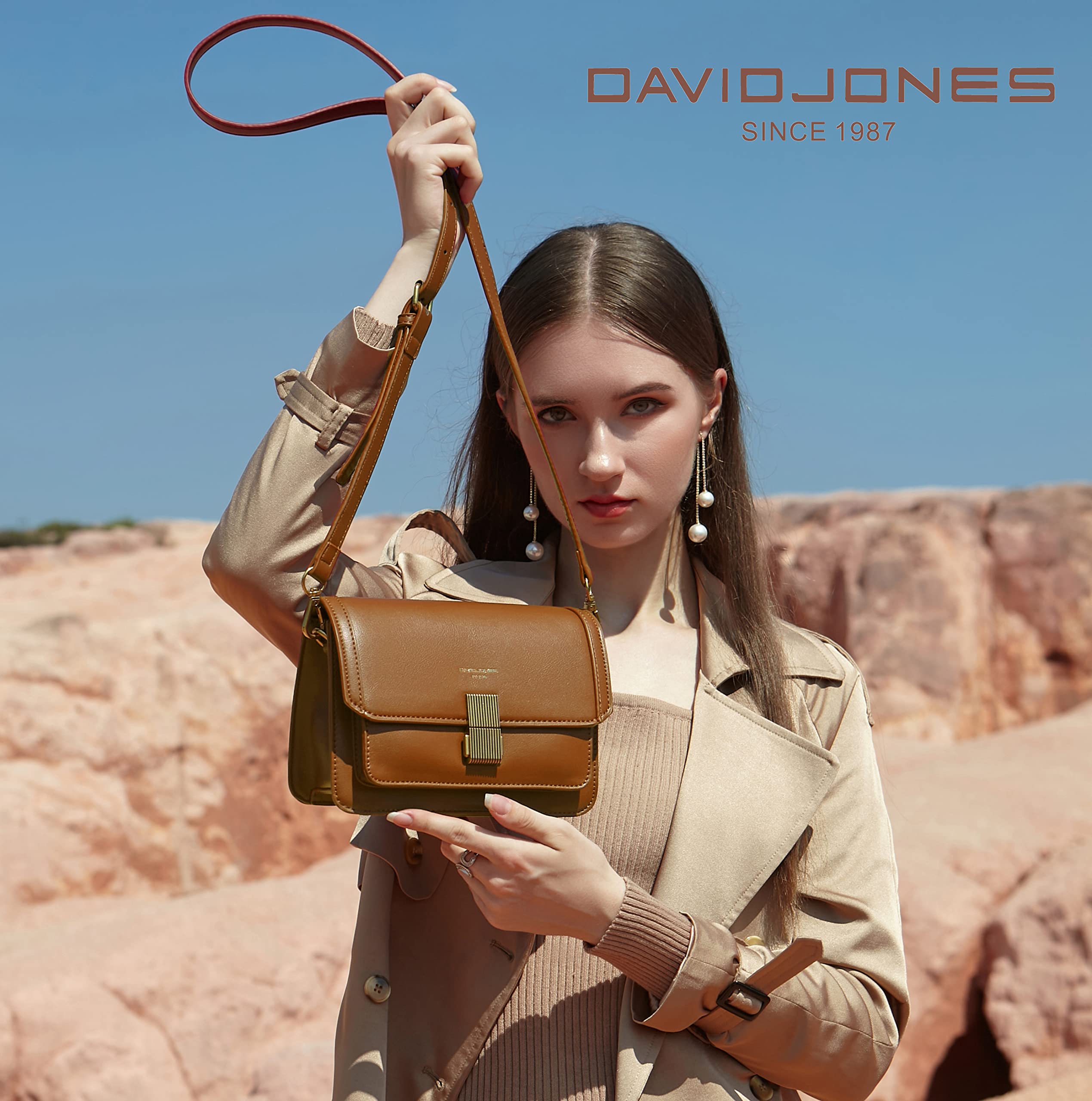 Petit sac bandoulière rabat David Jones