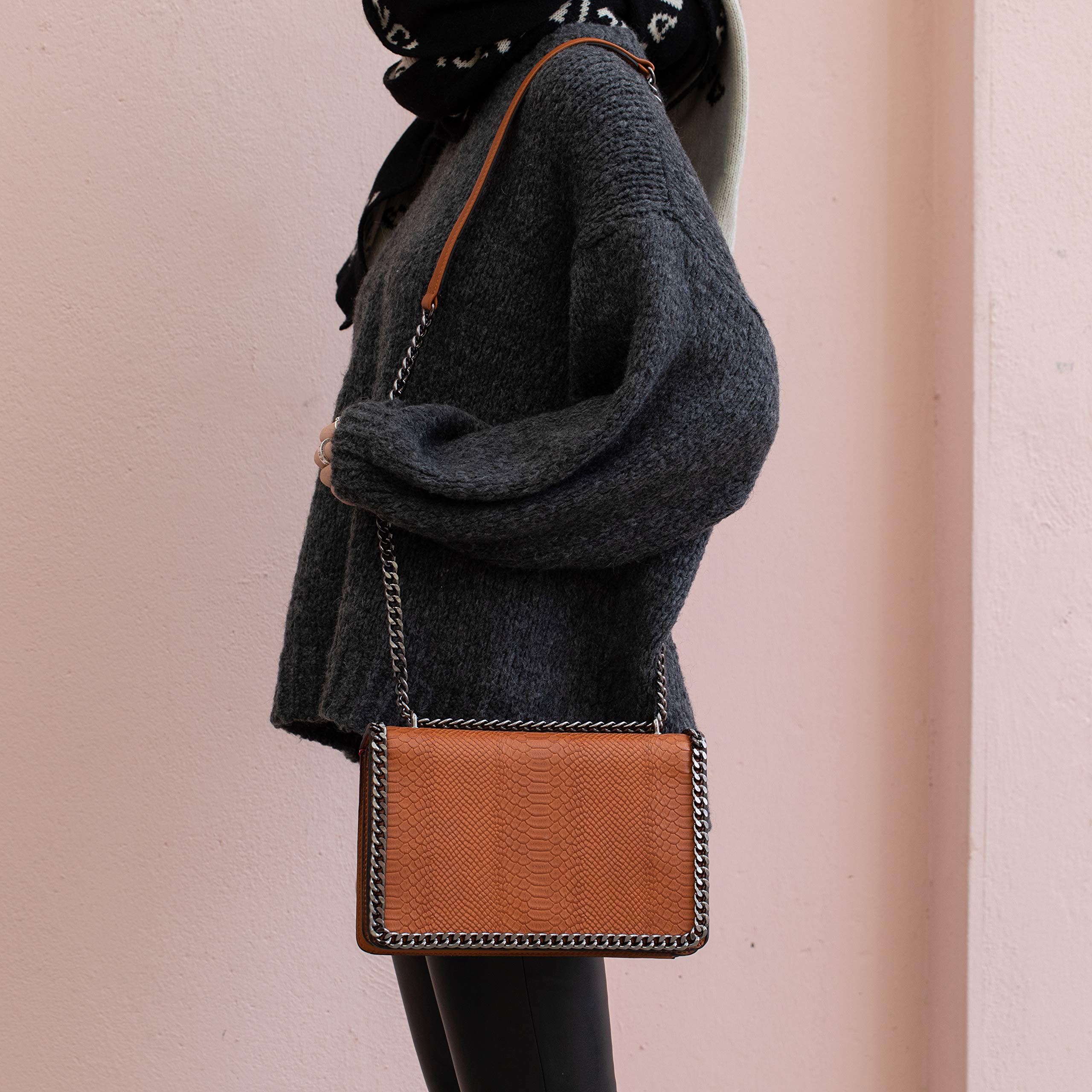 Sac bandoulière chaîne cuir serpent matelassé CRAZYCHIC